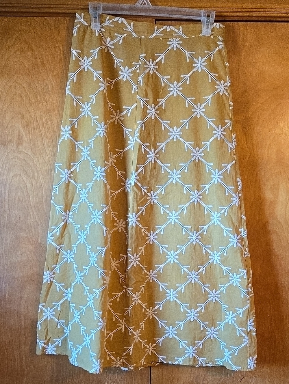 Zara Mustard Yellow A-Line Skirt with White Floral Embroidery